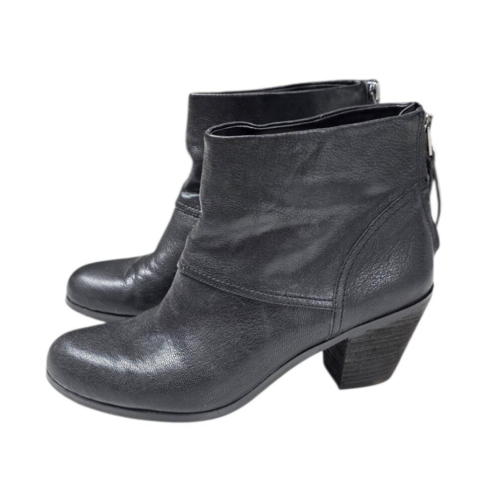 Sam Edelman Larkin Black Zipper Back Ankle Booties, Leather, Heeled, Size 9.5